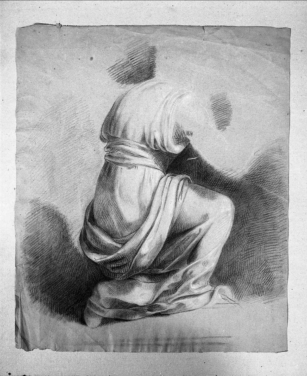 studio di figura inginocchiata vista da tergo (disegno, opera isolata) di Guardassoni Alessandro (attribuito) (sec. XIX)