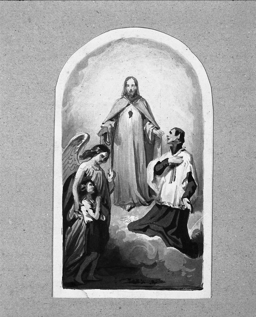 apparizione di Cristo a San Luigi Gonzaga e a Tobia con l'angelo (disegno, opera isolata) di Guardassoni Alessandro (attribuito) (sec. XIX)