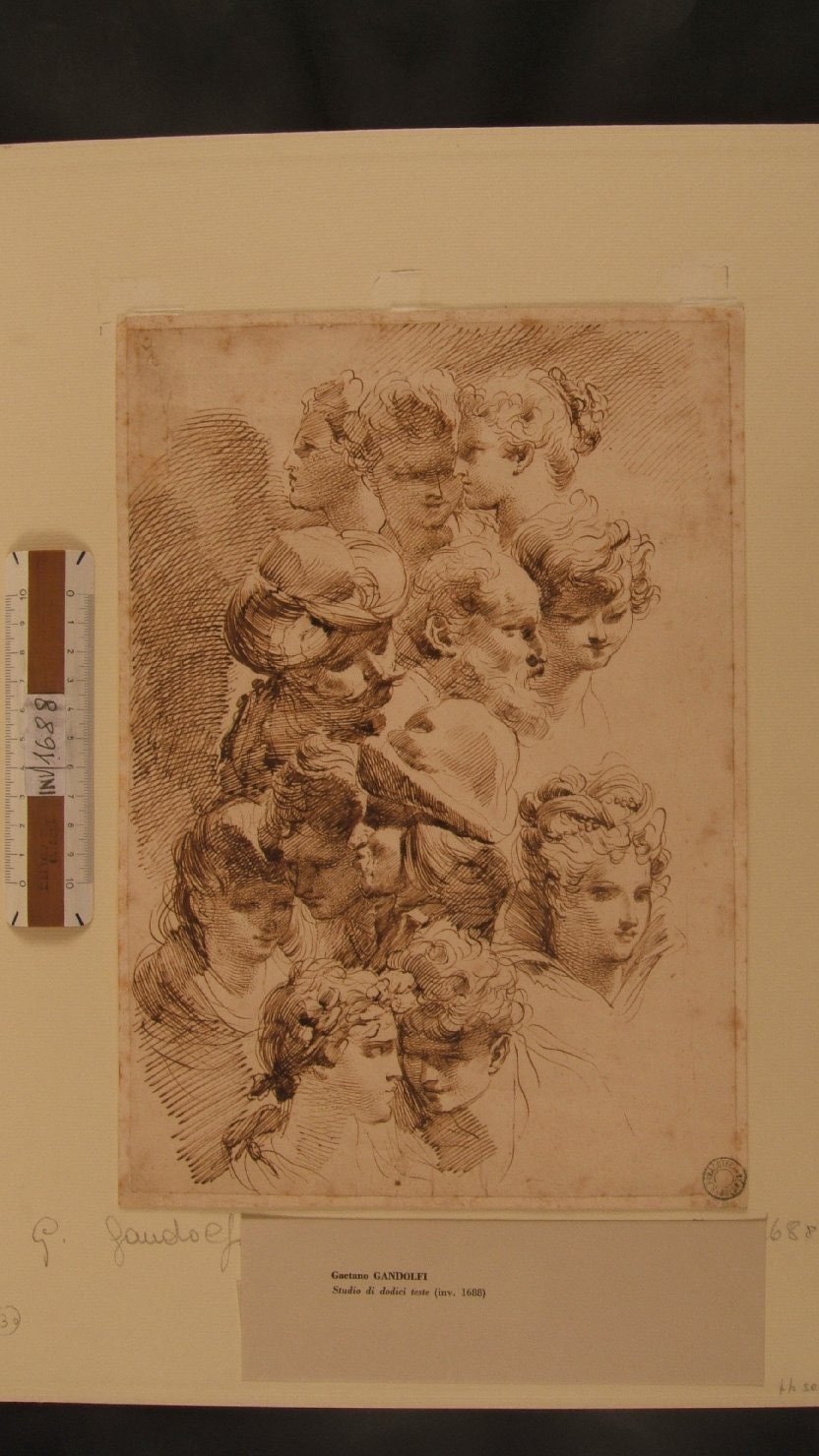 studio di dodici teste (disegno, opera isolata) di Gandolfi Mauro (attribuito) (secc. XVIII/ XIX)