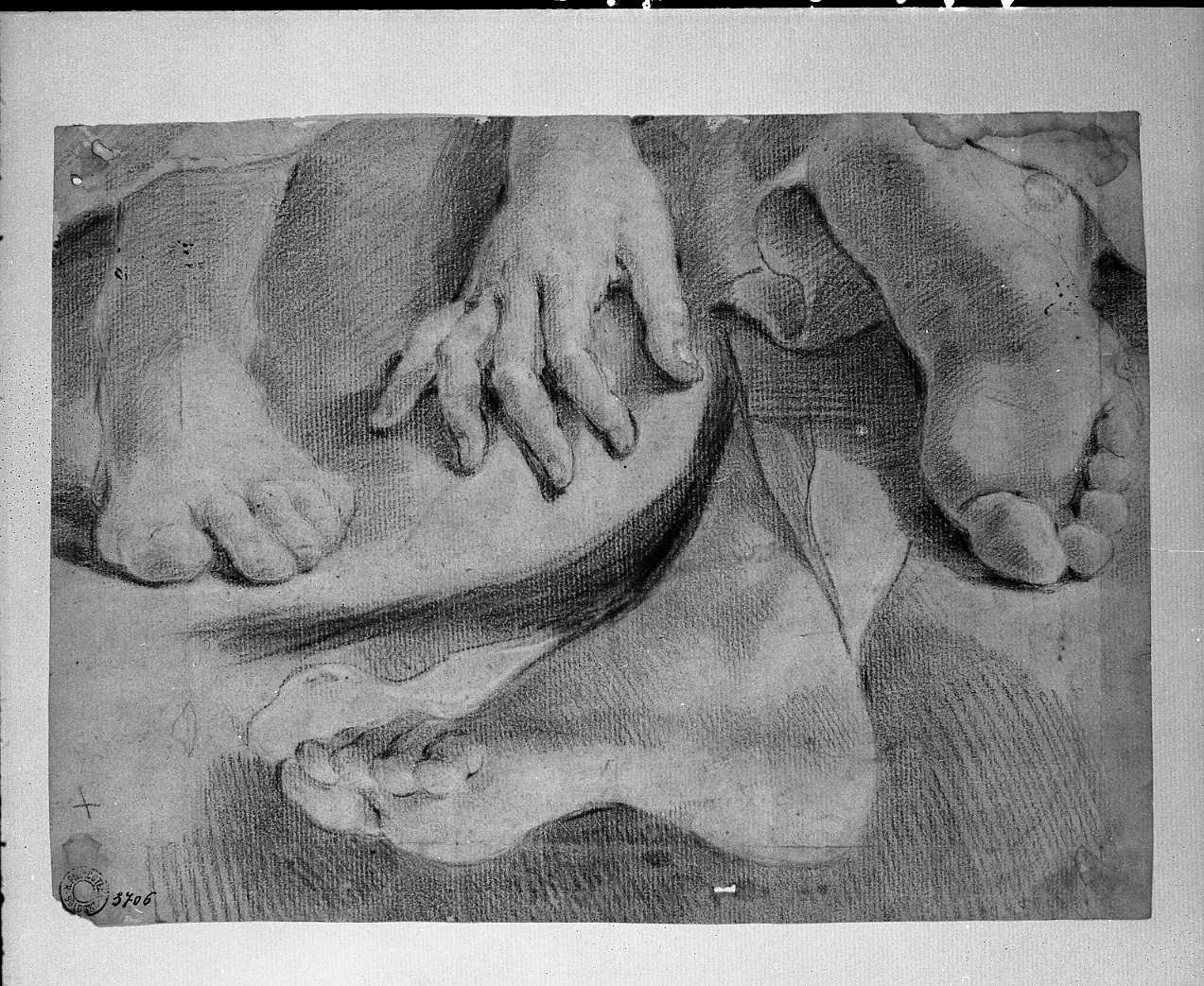 studio di mano e di tre piedi/ schizzo di mano (disegno, opera isolata) di Gandolfi Ubaldo (attribuito) (sec. XVIII)
