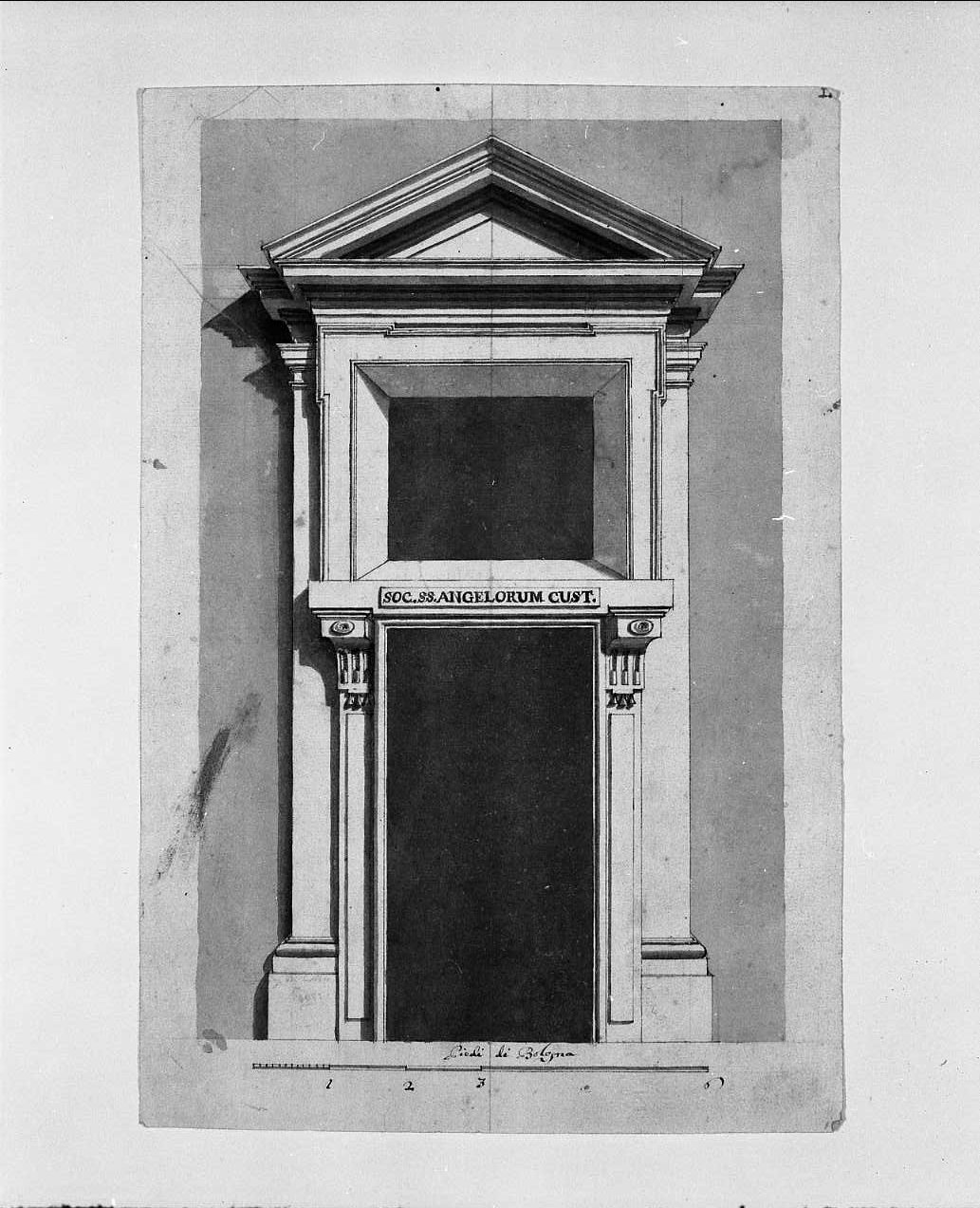 disegno per l'entrata di un sacello (disegno, opera isolata) di Jarmorini Giuseppe (attribuito) (sec. XVIII)