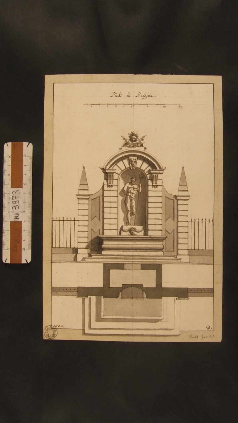 Nettuno entro una nicchia (disegno, opera isolata) di Jarmorini Giuseppe (sec. XIX)