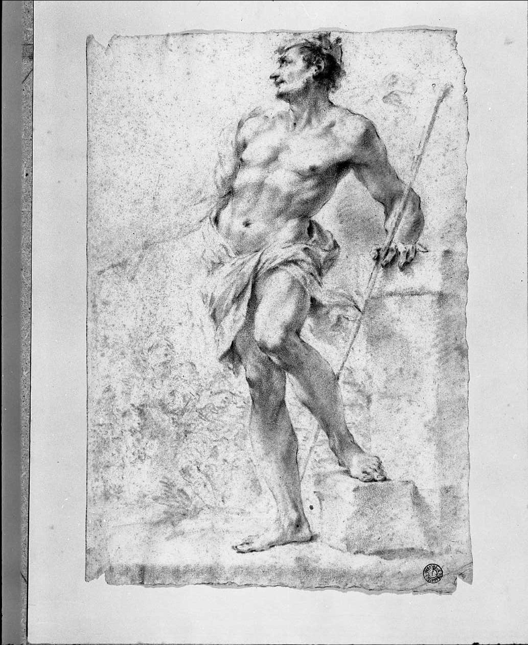 nudo virile con asta in mano (disegno, opera isolata) di Monti Francesco (attribuito) (sec. XVIII)