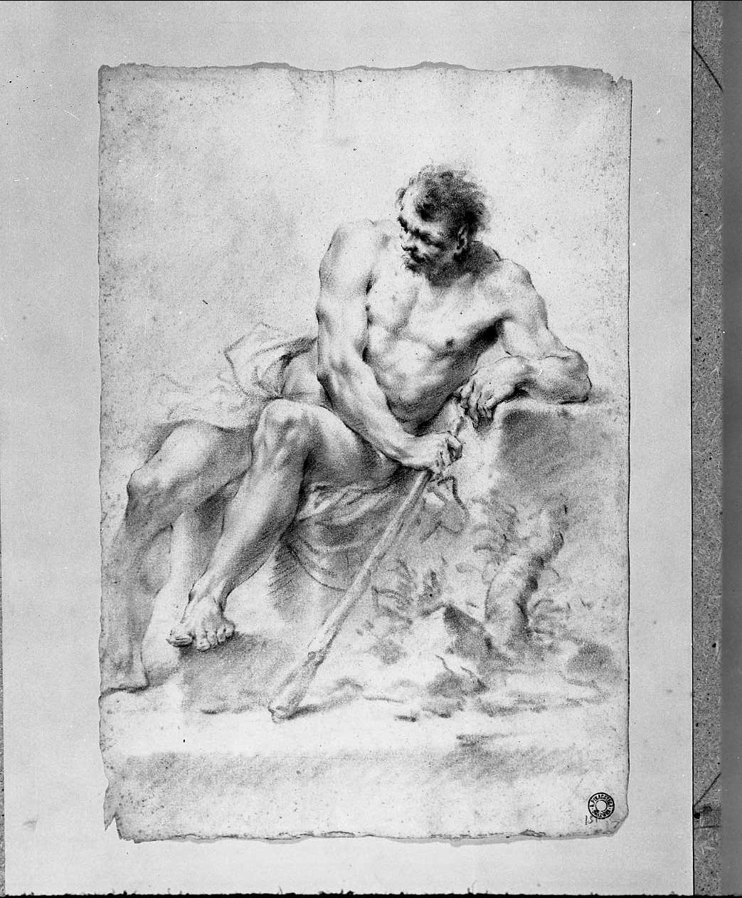 nudo virile con clava in mano (disegno, opera isolata) di Monti Francesco (attribuito) (sec. XVIII)