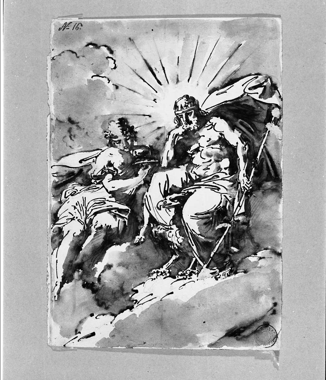 Giove coronato e radiato su nuvole (disegno, opera isolata) di Pedrini Filippo (attribuito) (secc. XVIII/ XIX)