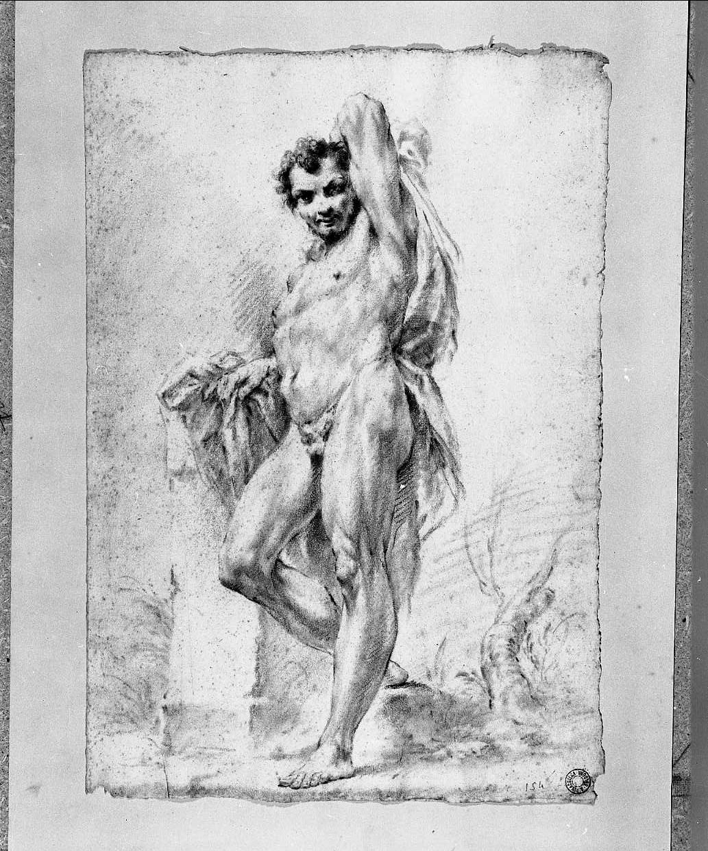 studio di nudo virile (disegno, opera isolata) di Monti Francesco (attribuito) (sec. XVIII)