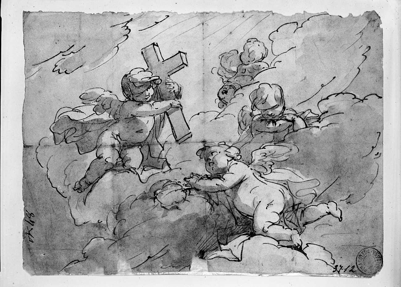 angeli volanti (disegno, opera isolata) di Pedrini Filippo (attribuito) (secc. XVIII/ XIX)