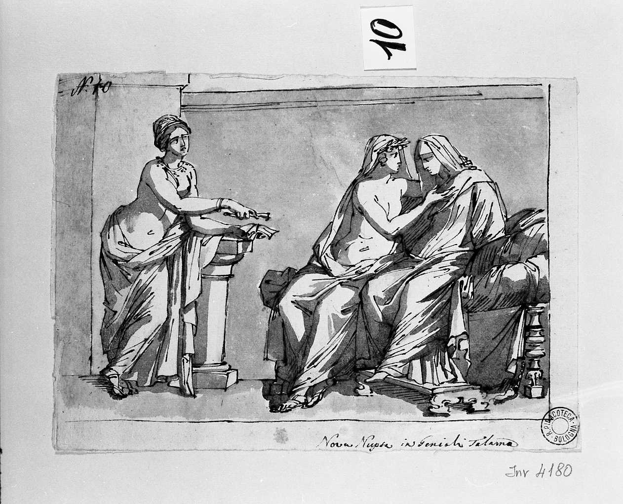 sposi nel talamo con ancella (disegno, opera isolata) di Pedrini Domenico (attribuito) (fine sec. XVIII)