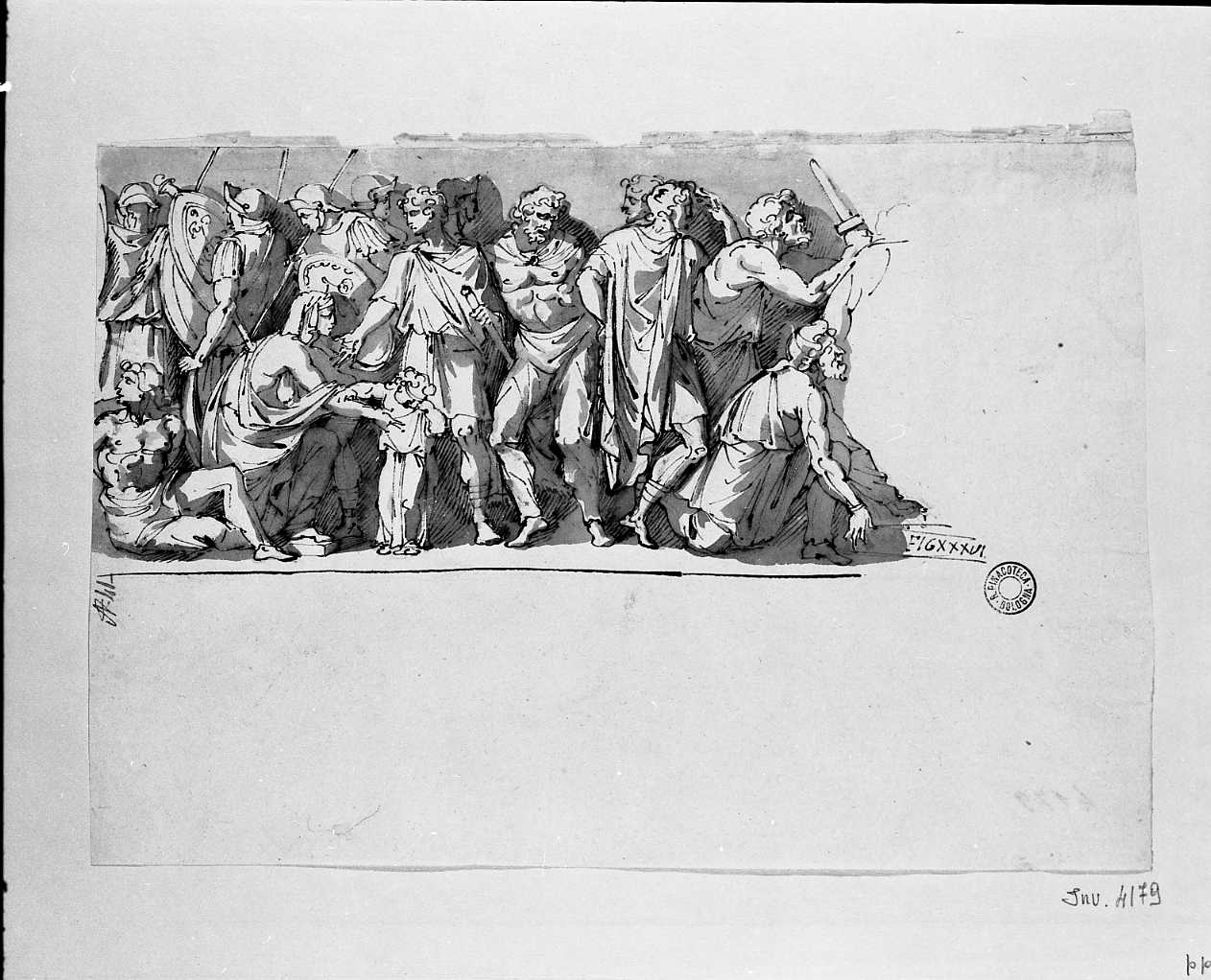 fregio con figure di guerrieri (disegno, opera isolata) di Pedrini Domenico (attribuito) (fine sec. XVIII)