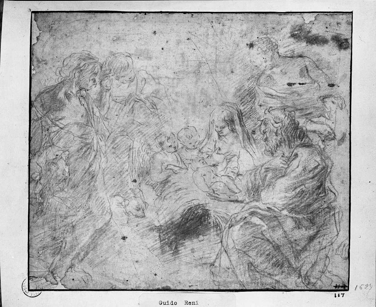 adorazione dei pastori/ studio per il San Giuseppe (disegno, opera isolata) di Lanfranco Giovanni (attribuito) (sec. XVII)