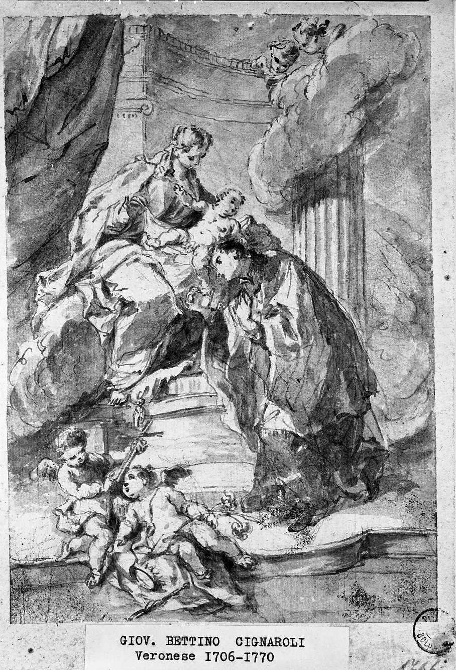 Madonna con Bambino in trono, San Luigi Gonzaga e angioletti (disegno, opera isolata) di Pittoni Giovanni Battista (maniera) (metà sec. XVIII)