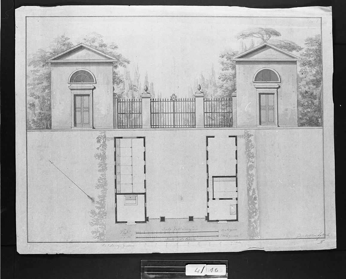 ingresso ad un giardino (disegno) di Antolini Filippo (prima metà, prima metà sec. XIX, sec. XIX)