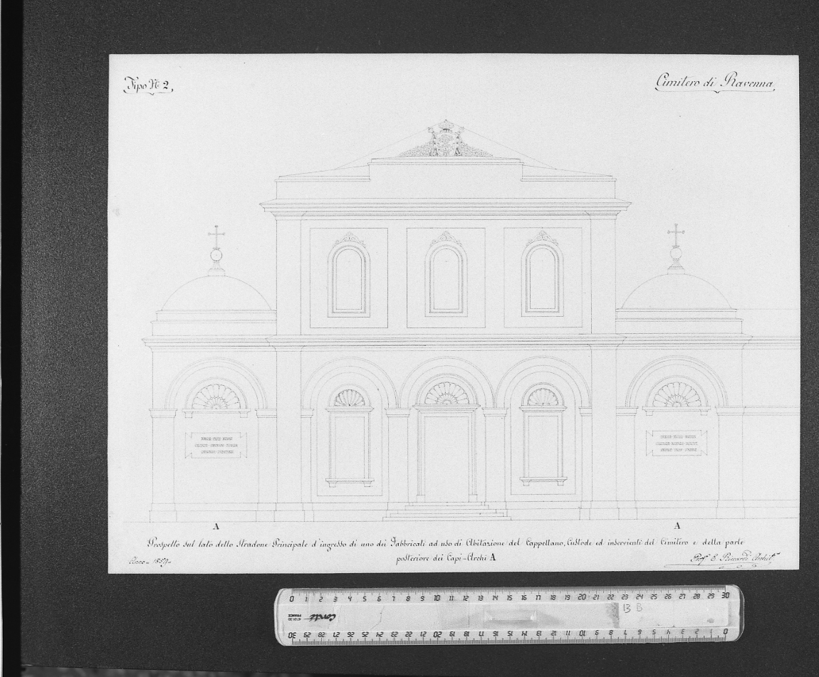 progetto per il cimitero di Ravenna (disegno, elemento d'insieme) di Riccardi Elbino (sec. XIX)