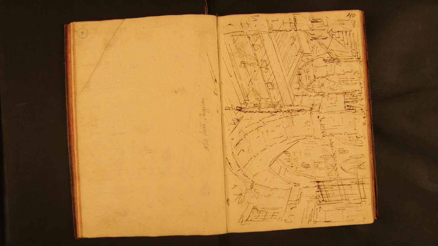 atrio delle prigioni/ la parte terminante del disegno successivo (Gabinetti reali) (disegno, elemento d'insieme) di Galliari Fabrizio (attribuito) (sec. XVIII)