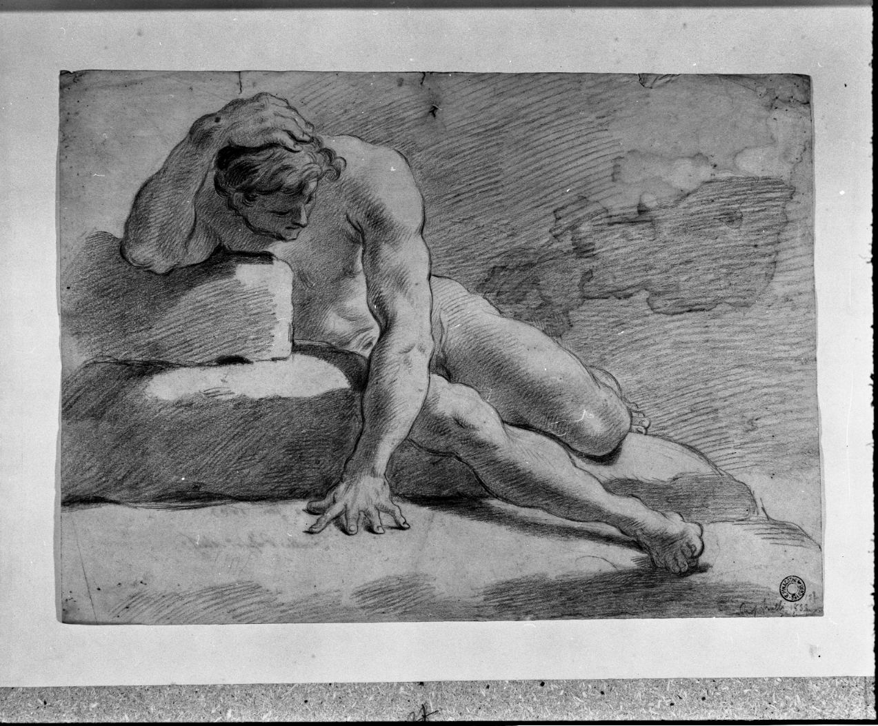figura virile semisdraiata (disegno, opera isolata) di Frulli Giovan Battista (sec. XIX)