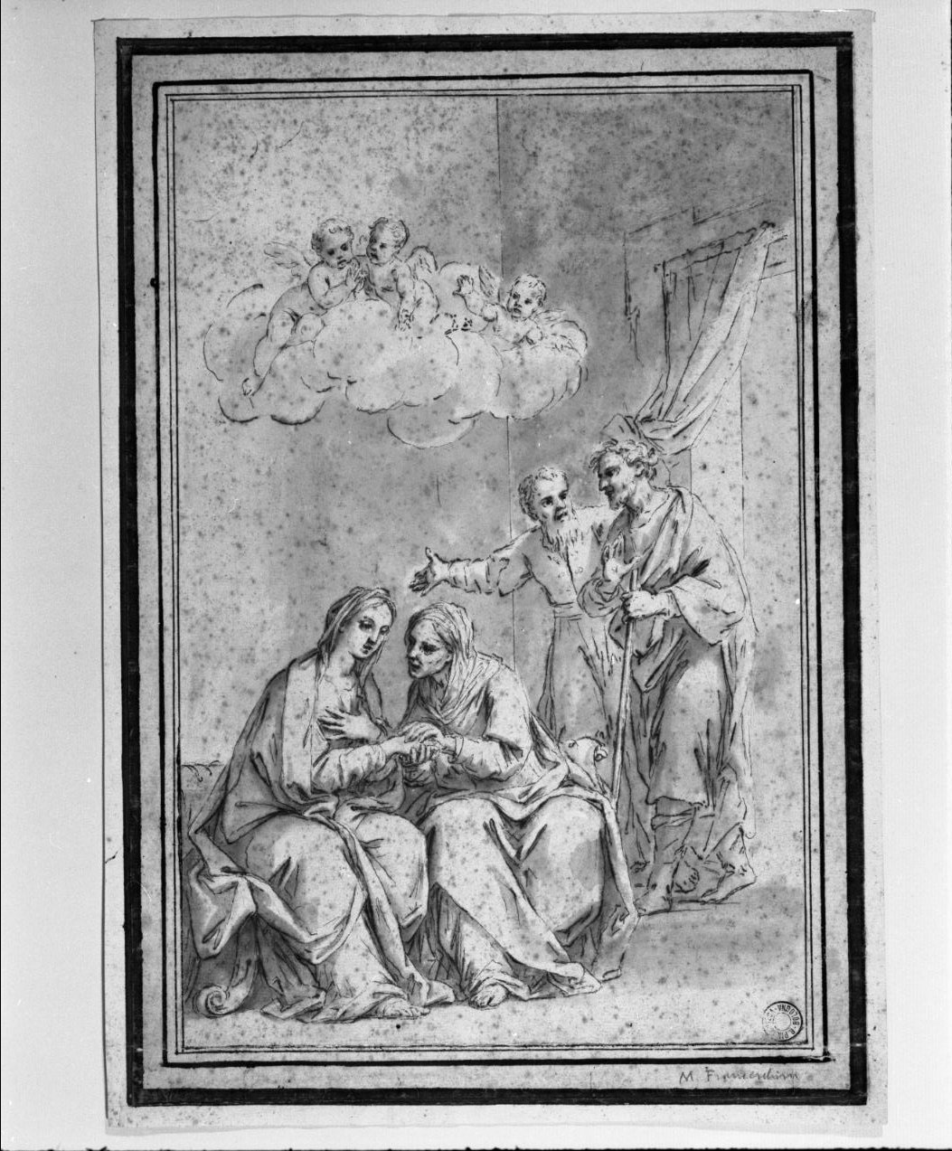 visitazione con San Giuseppe e San Zaccaria (disegno, opera isolata) di Franceschini Marcantonio (attribuito) (seconda metà sec. XVII)