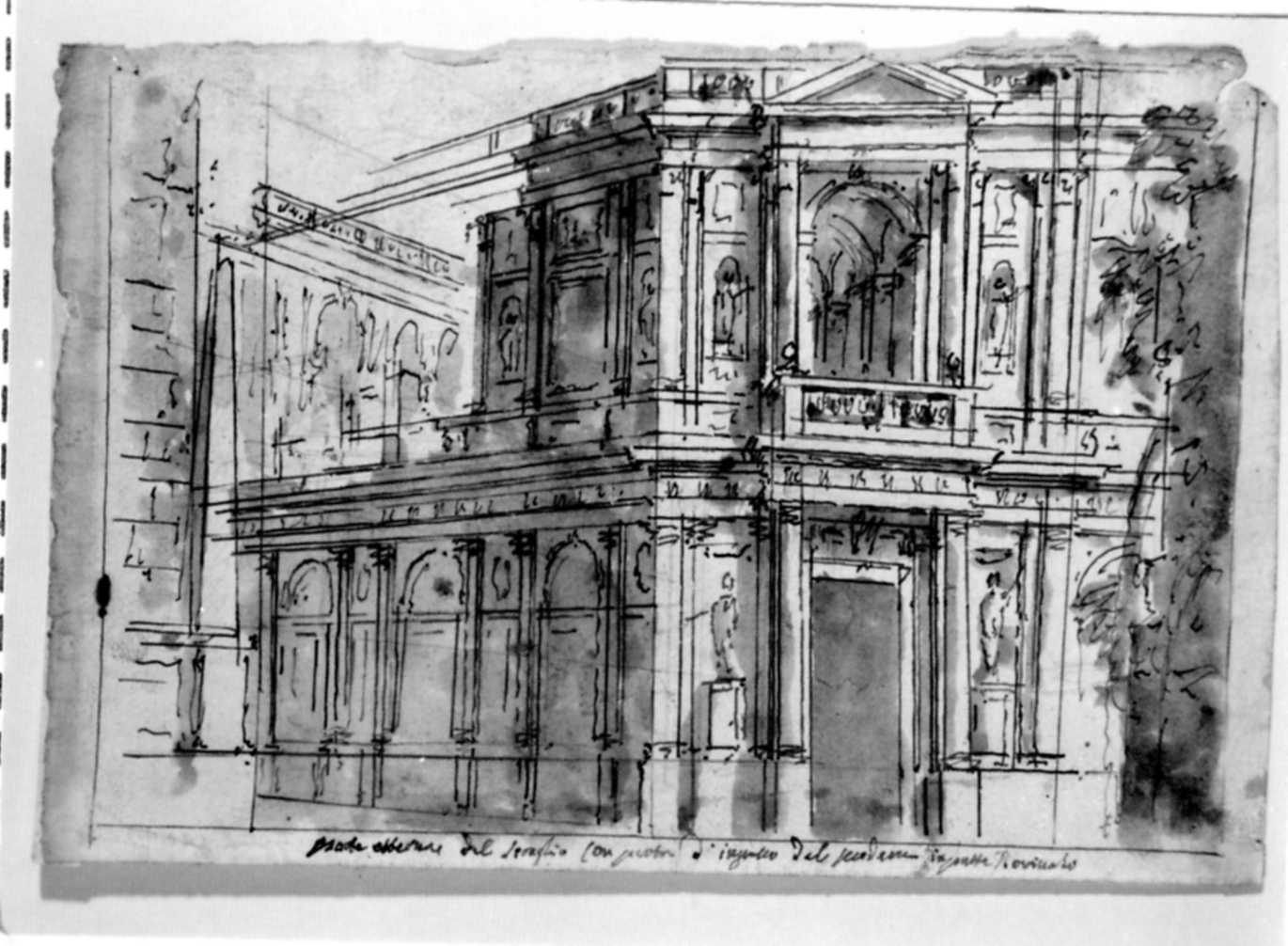 parte esteriore di un palazzo (disegno) di Galliari Fabrizio (attribuito) (sec. XVIII)