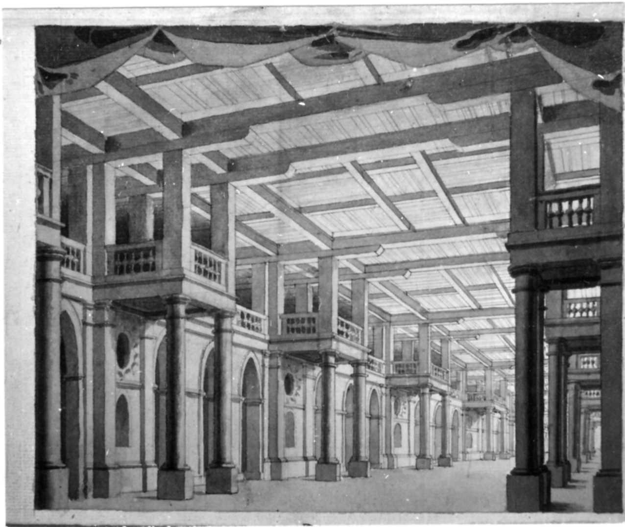 galleria (disegno) di Galliari Giovanni il Giovane (attribuito) (fine/inizio secc. XVIII/ XIX)
