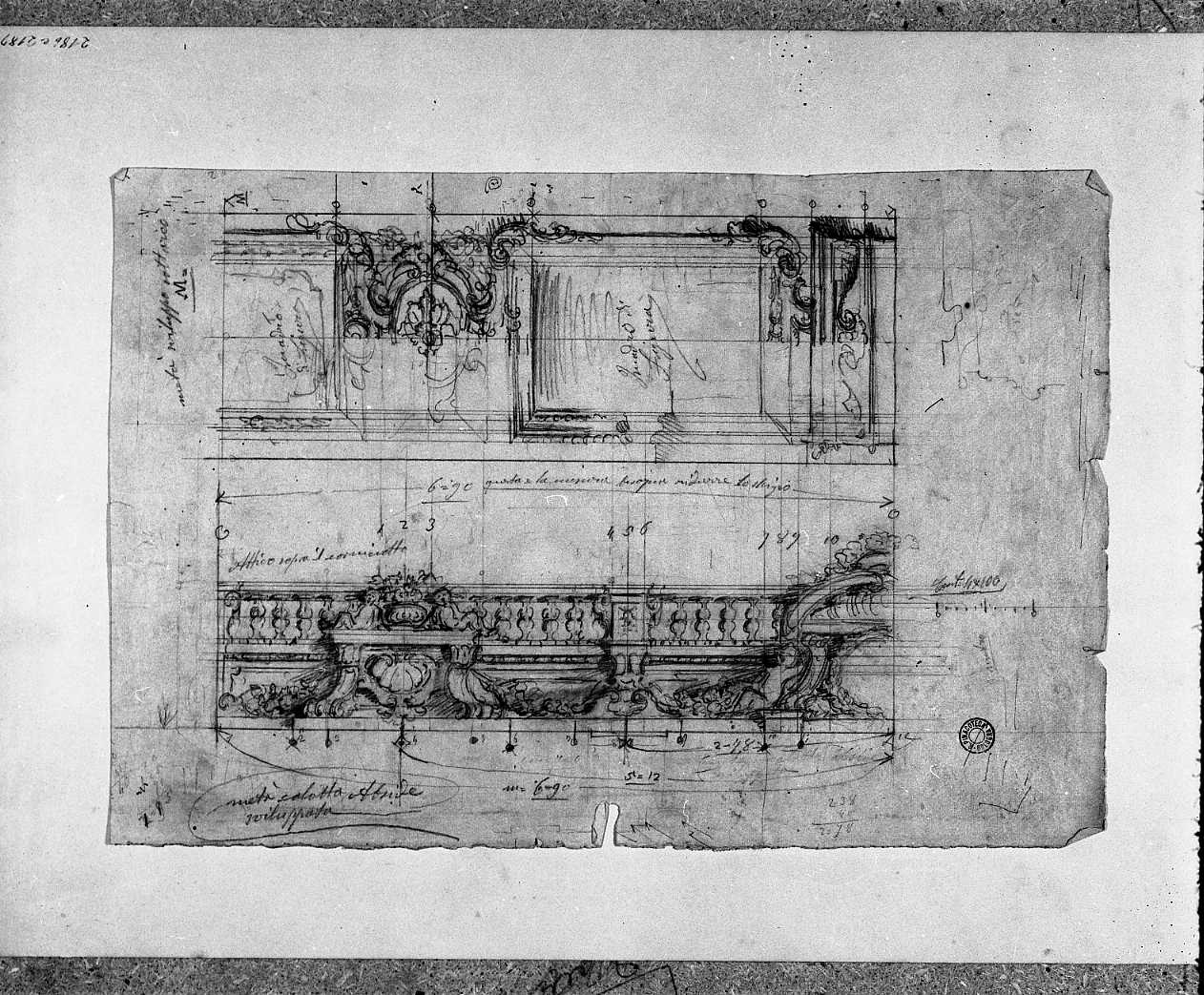 schizzi per decorazione di balaustre e di sottarco (disegno) di Fortini Pompeo (sec. XIX)