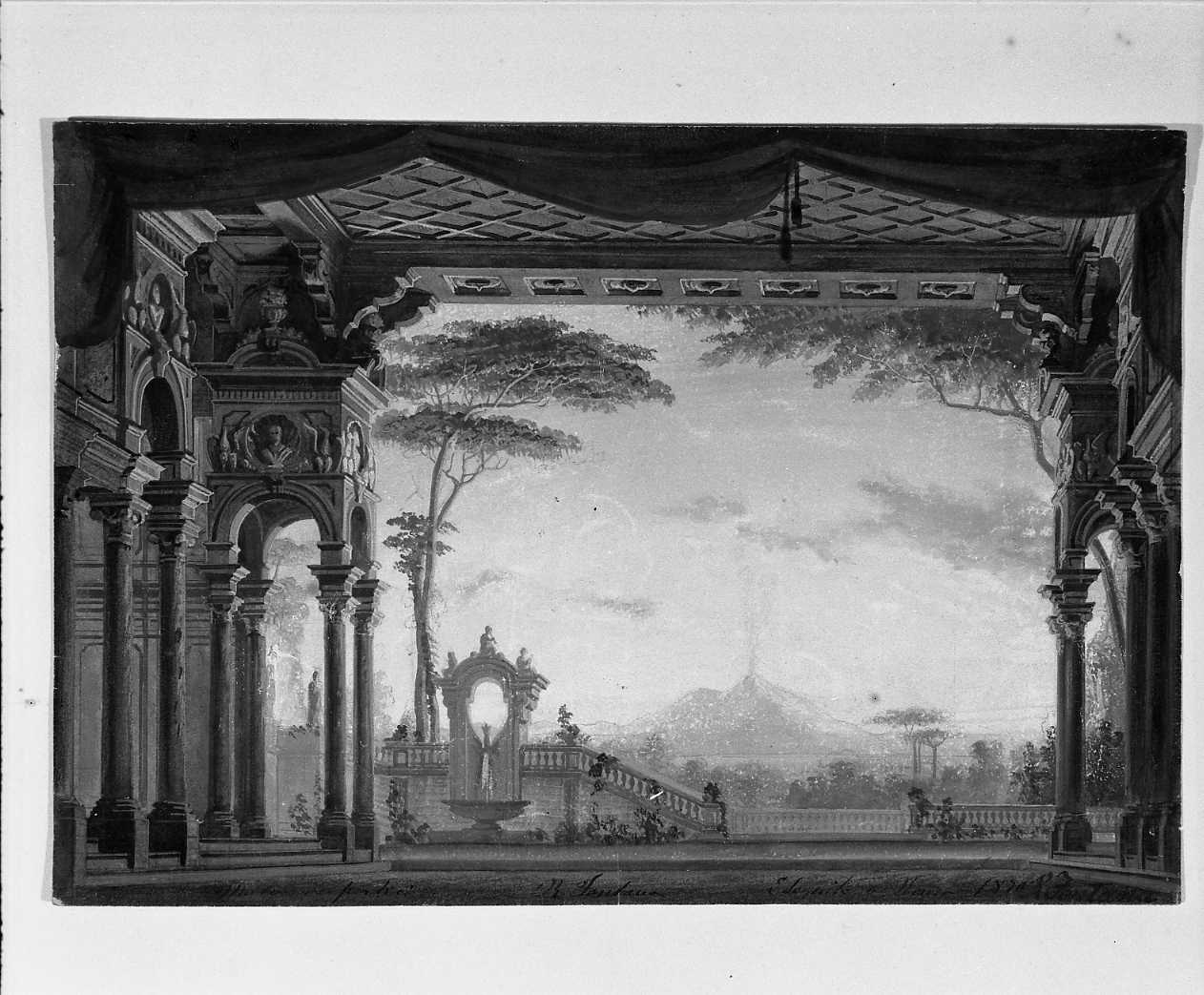 giardino e paesaggio sullo sfondo (disegno, opera isolata) di Fontana Riccardo (sec. XIX)