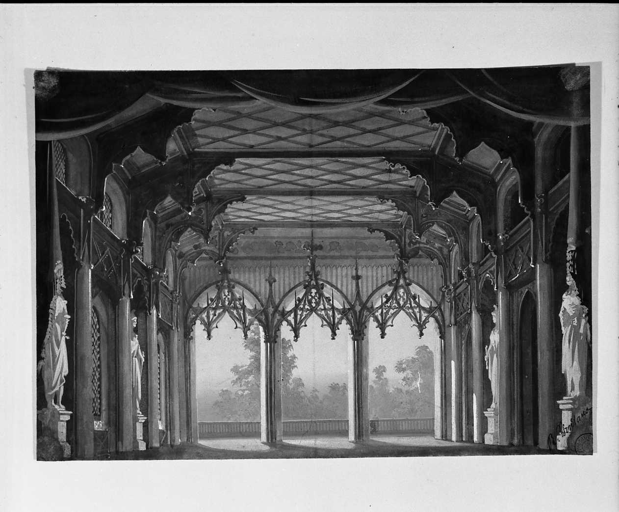 scenografia per sala da ballo (disegno, opera isolata) di Fontana Riccardo (seconda metà sec. XIX)