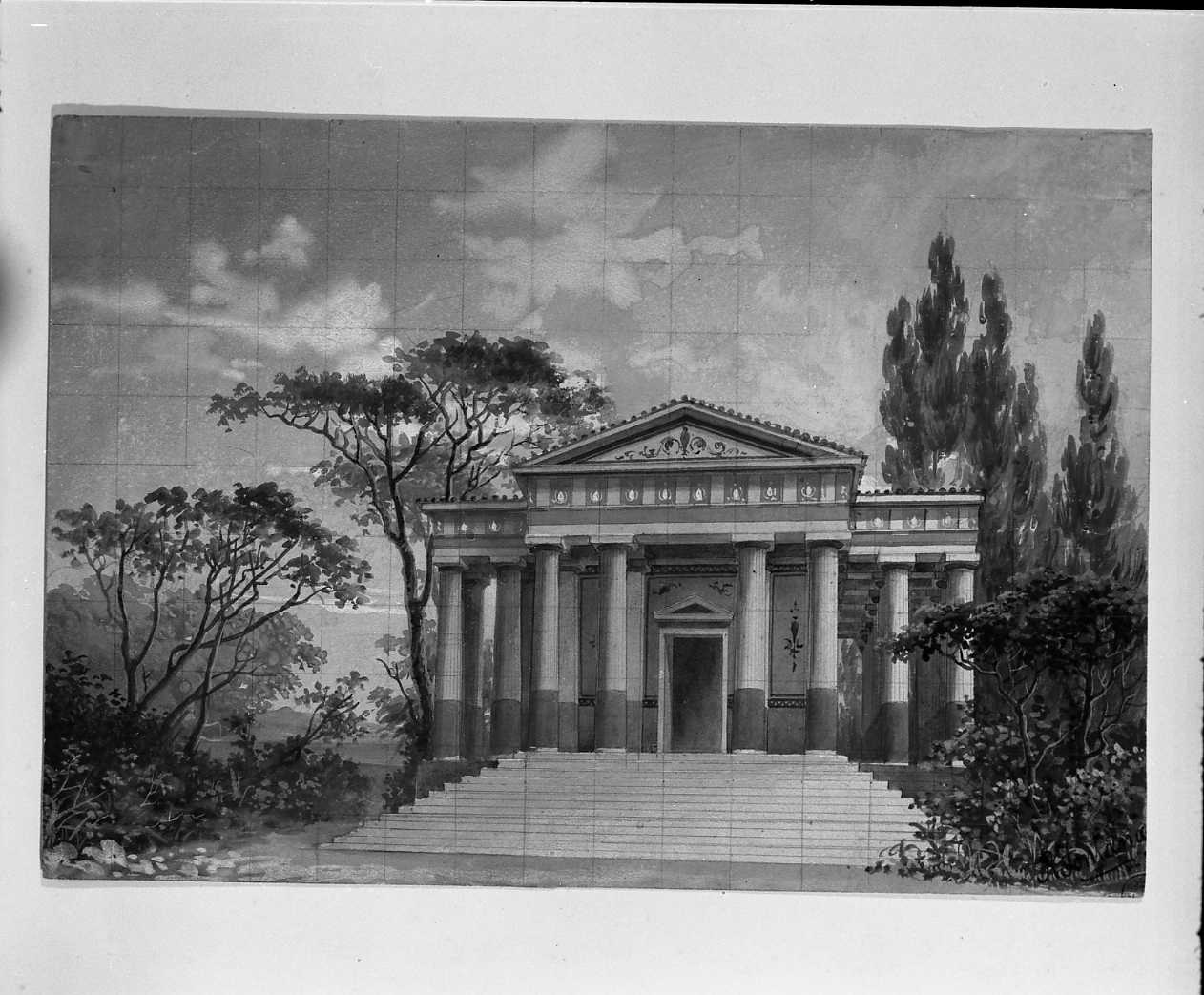 Ero e Leandro, scenografia d'opera (disegno, opera isolata) di Fontana Riccardo (seconda metà sec. XIX)