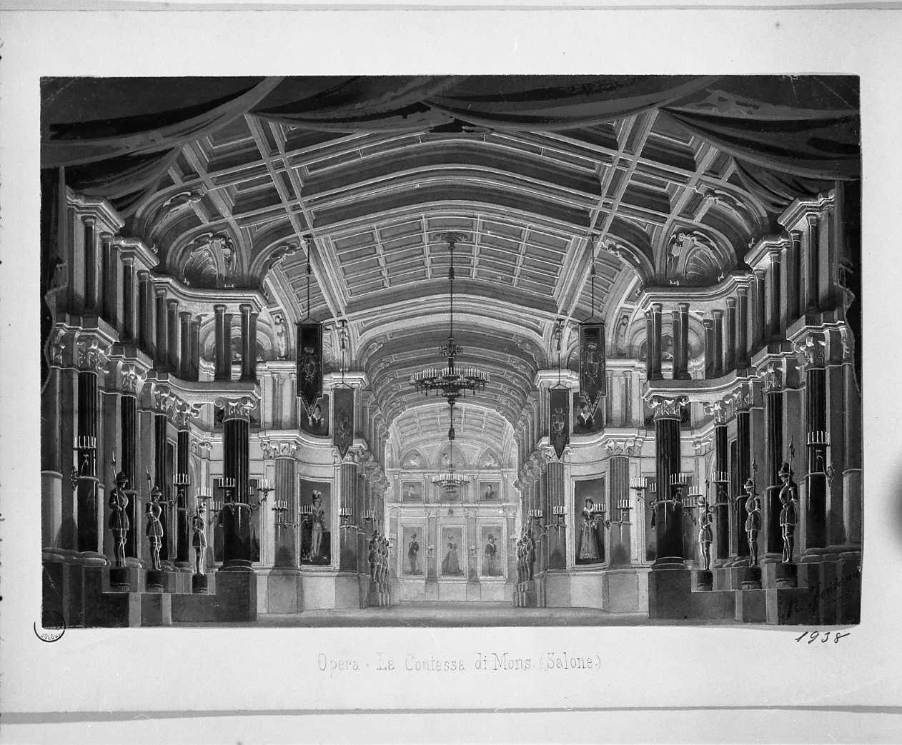 La Contessa di Mons, scenografia dell'opera (disegno, opera isolata) di Fontana Riccardo (seconda metà sec. XIX)