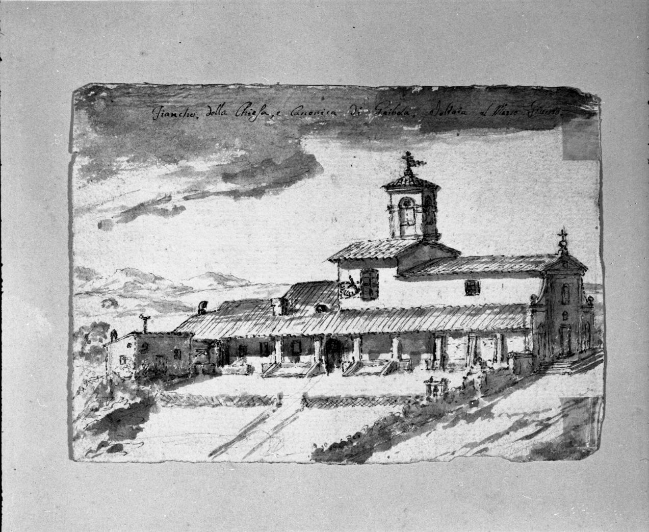 veduta della chiesa di Gaibola/ fianco della chiesa (disegno) di Fancelli Giuseppe (attribuito) (prima metà sec. XIX)