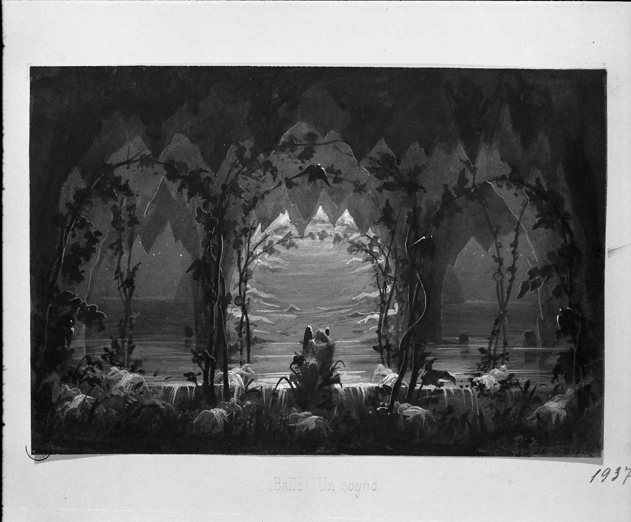 scenografia per un ballo (disegno, opera isolata) di Fontana Riccardo (seconda metà sec. XIX)