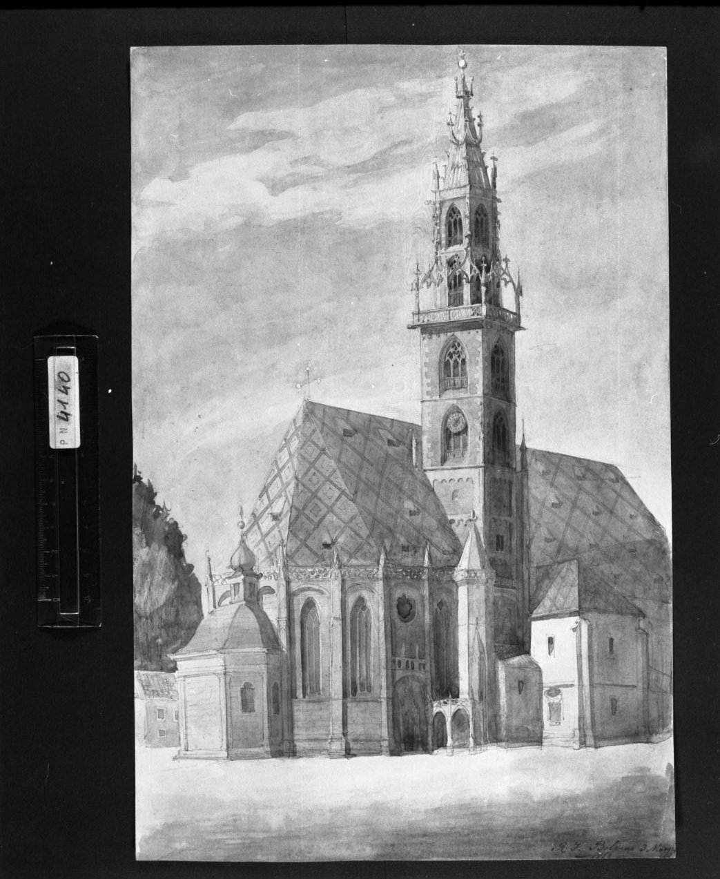 esterno del Duomo di Bolzano (disegno) di Faccioli Raffaele (sec. XIX)