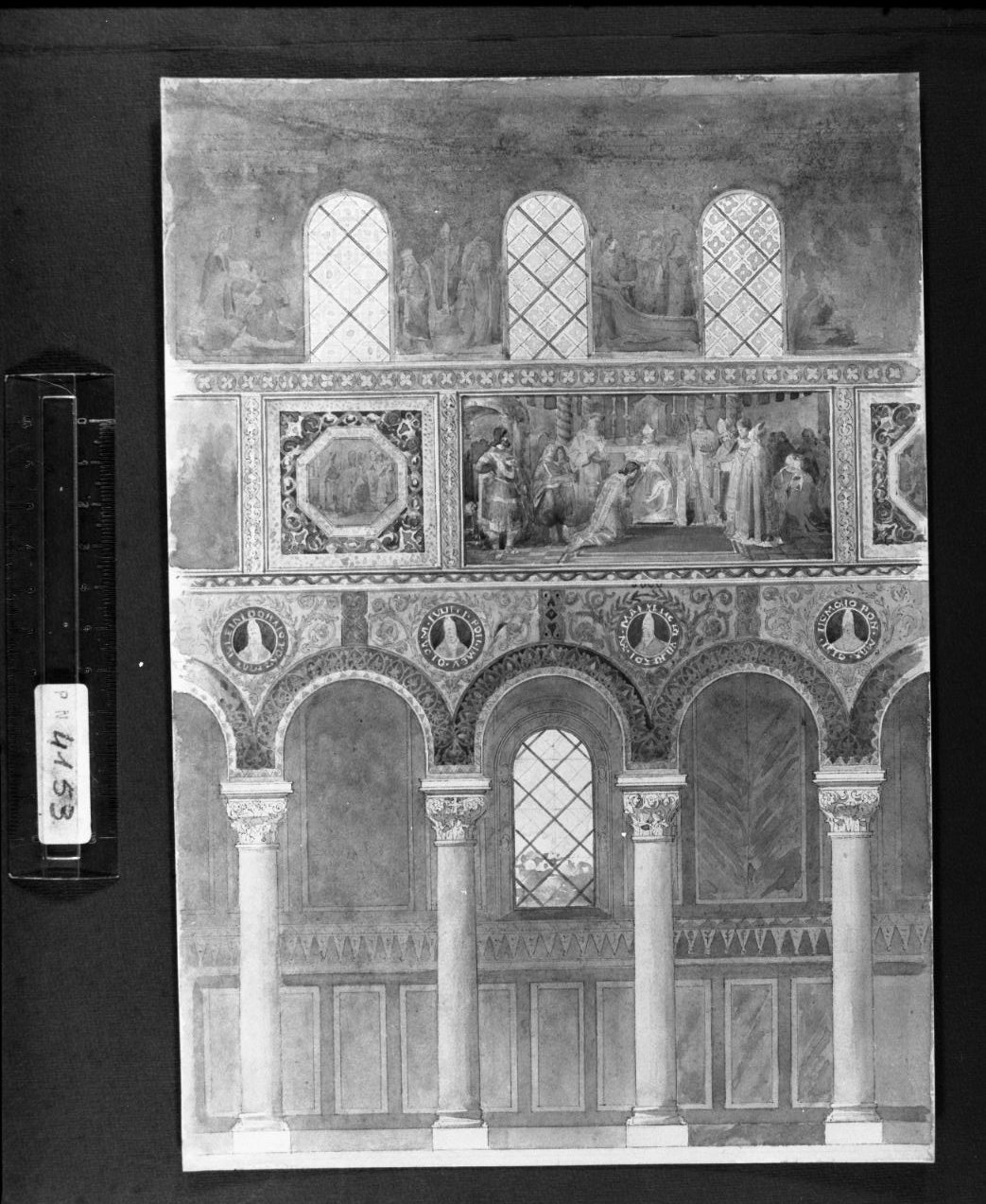 particolare di un interno di una chiesa (disegno) di Faccioli Raffaele (attribuito) (terzo quarto sec. XIX)