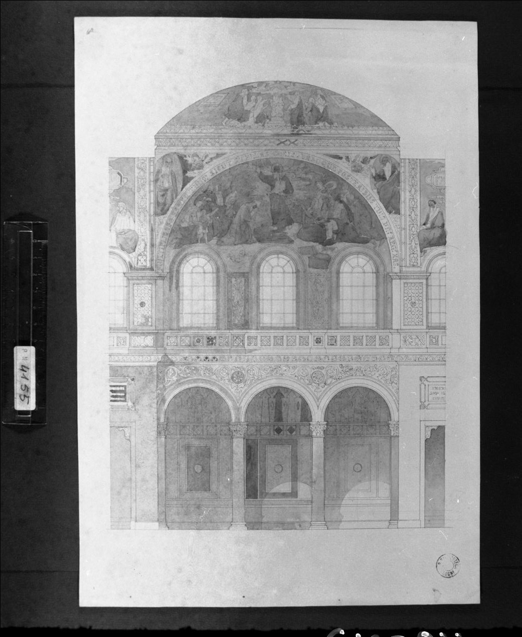 interno di chiesa affrescata (disegno) di Faccioli Raffaele (attribuito) (terzo quarto sec. XIX)