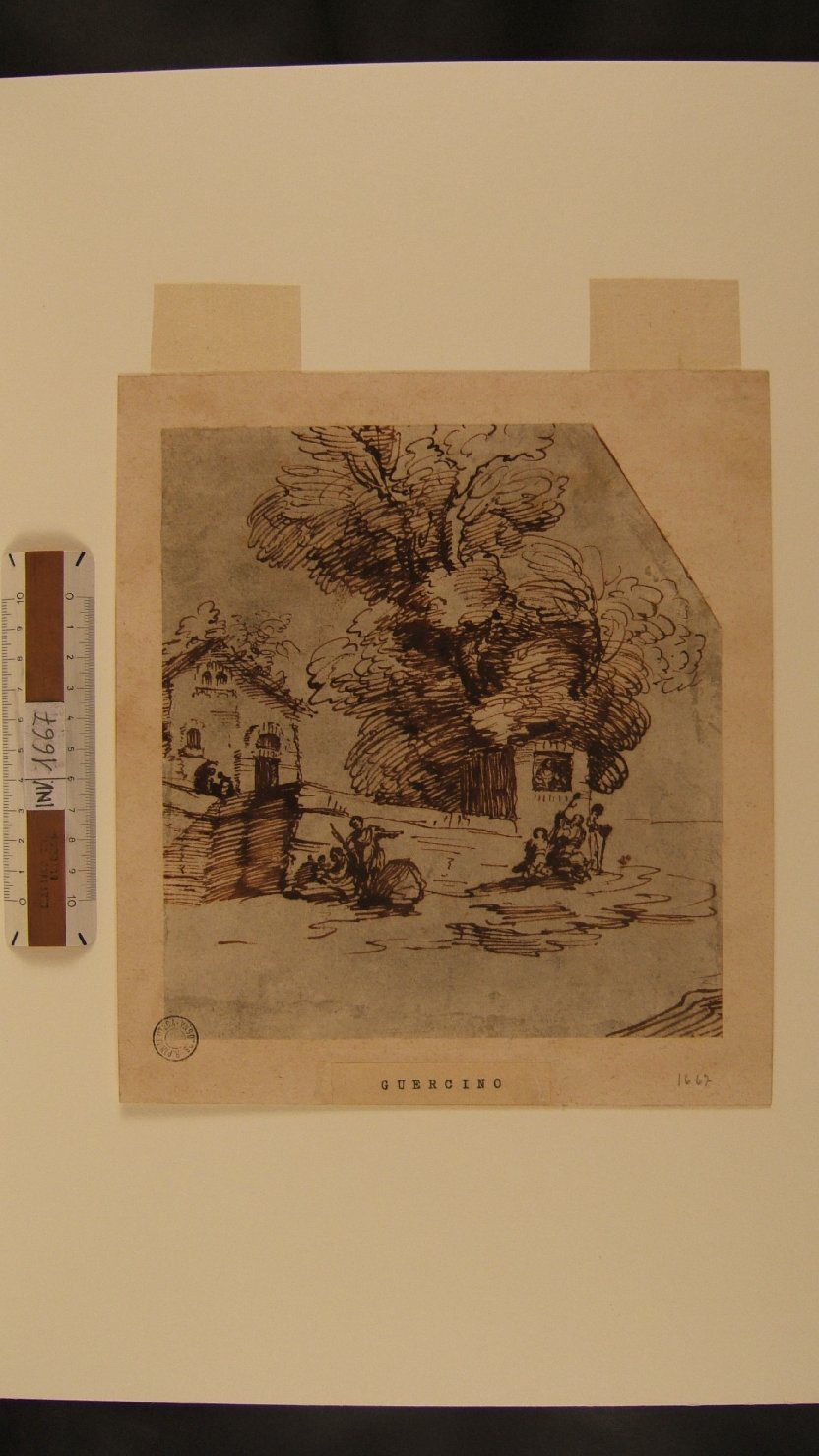 albero con case e figurine (disegno) di Ficatelli Giuseppe Maria (attribuito) (sec. XVII)