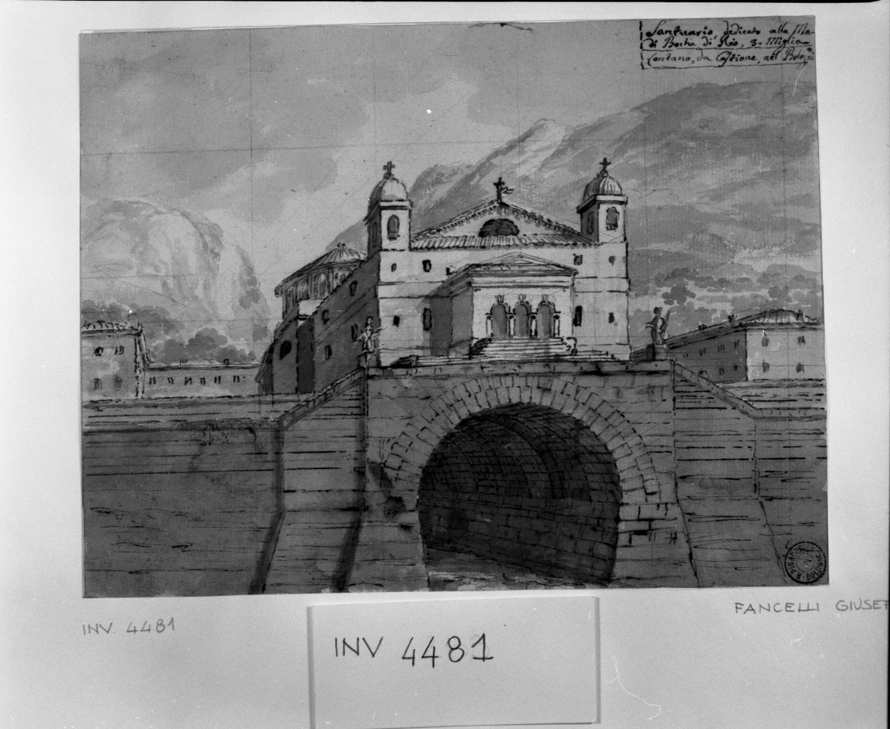 veduta del Santuario di Bocca di Rio (disegno) di Fancelli Giuseppe (attribuito) (prima metà sec. XIX)