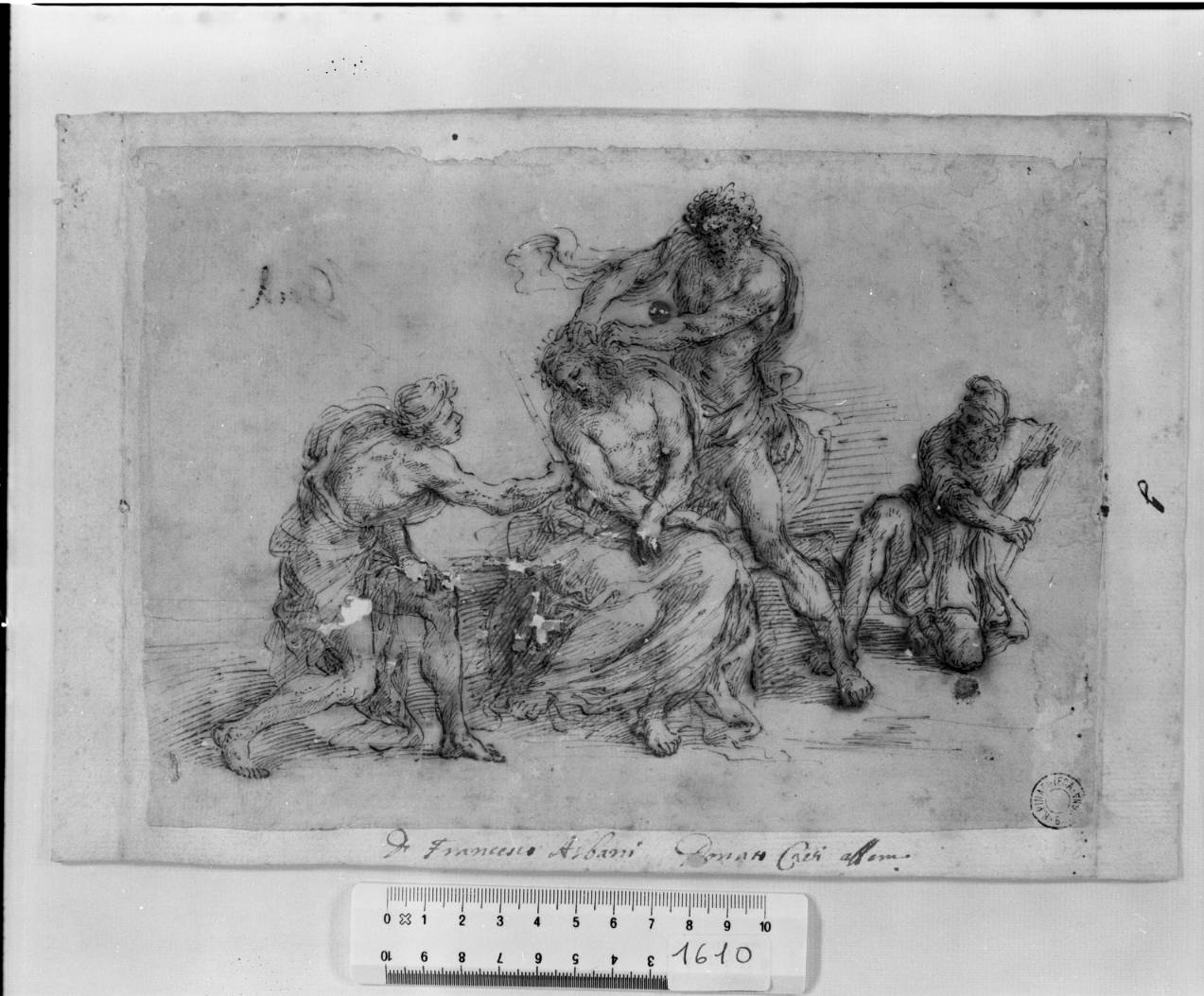 Cristo coronato di spine e deriso da tre manigoldi (disegno, opera isolata) di Algardi Alessandro (attribuito) (sec. XVII)