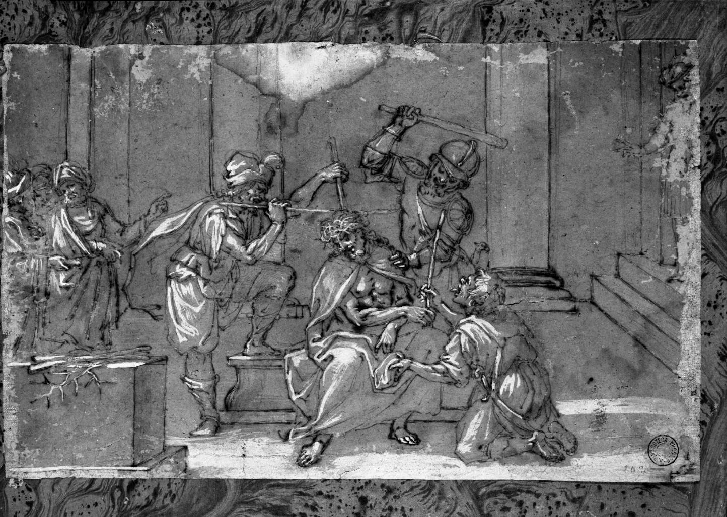Cristo coronato di spine deriso da tre manigoldi e altri personaggi (disegno, opera isolata) di Spada Lionello (attribuito) (inizio sec. XVII)