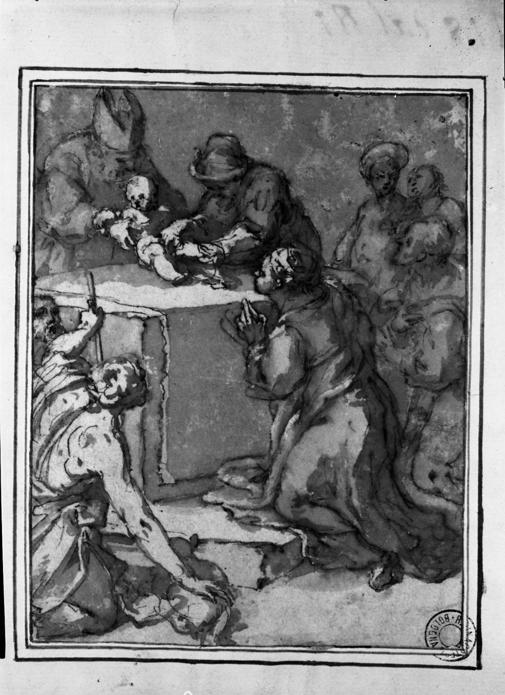 cinconcisione di Gesù Bambino (disegno, opera isolata) di Calvaert Denys detto Dionisio fiammingo (attribuito) (fine/inizio secc. XVI/ XVII)
