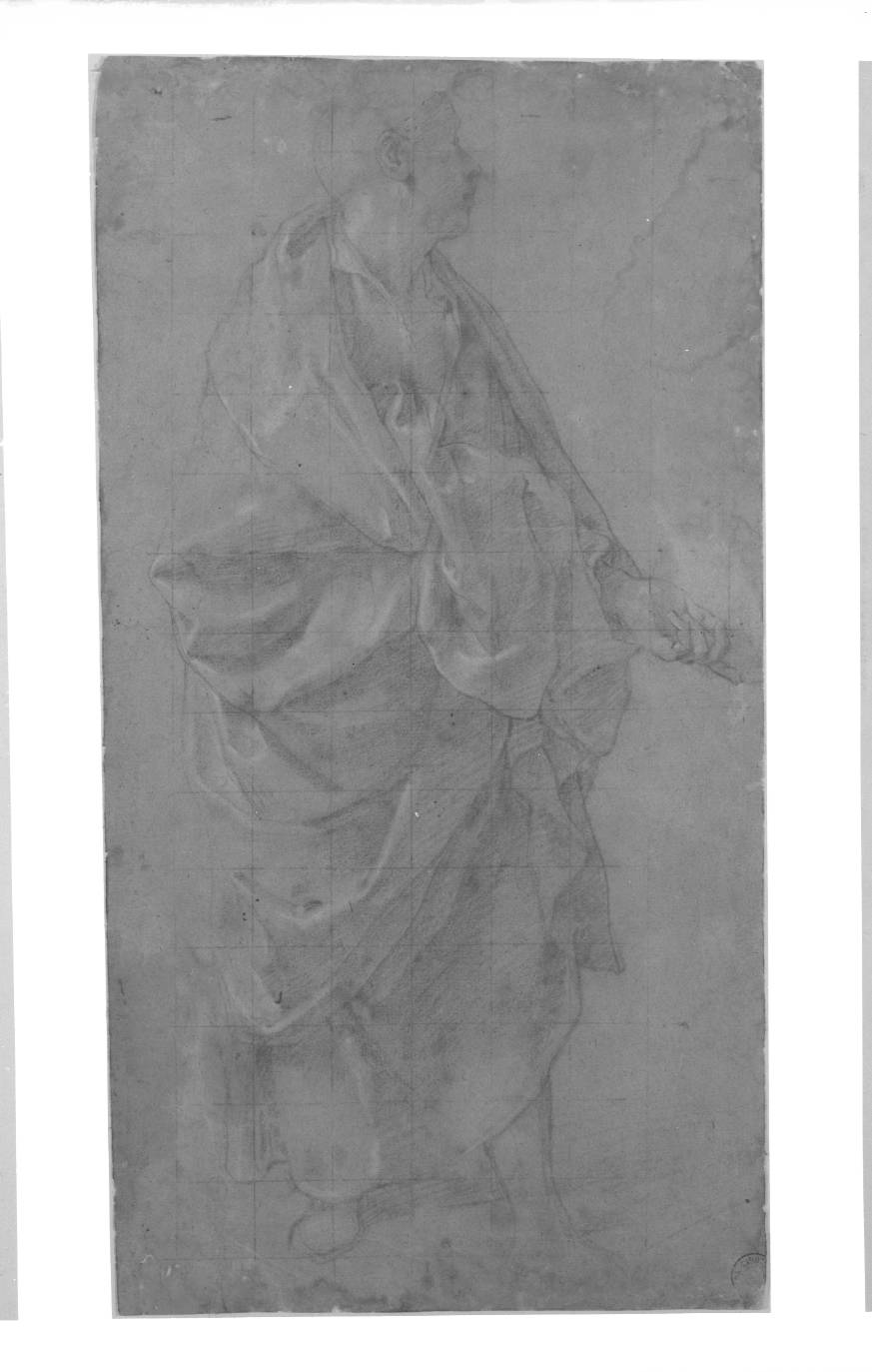 figura virile panneggiata, in piedi, volta verso destra (disegno, opera isolata) di Cesi Bartolomeo (attribuito) (sec. XVI)