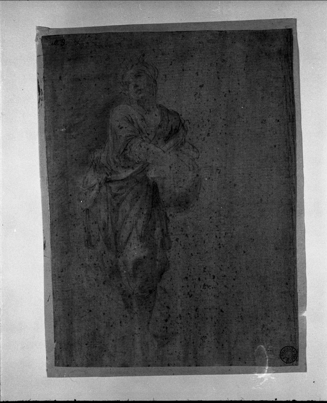 figura femminile con turbante e un cesto nelle mani (disegno, opera isolata) di Pasinelli Lorenzo (attribuito) (sec. XVII)