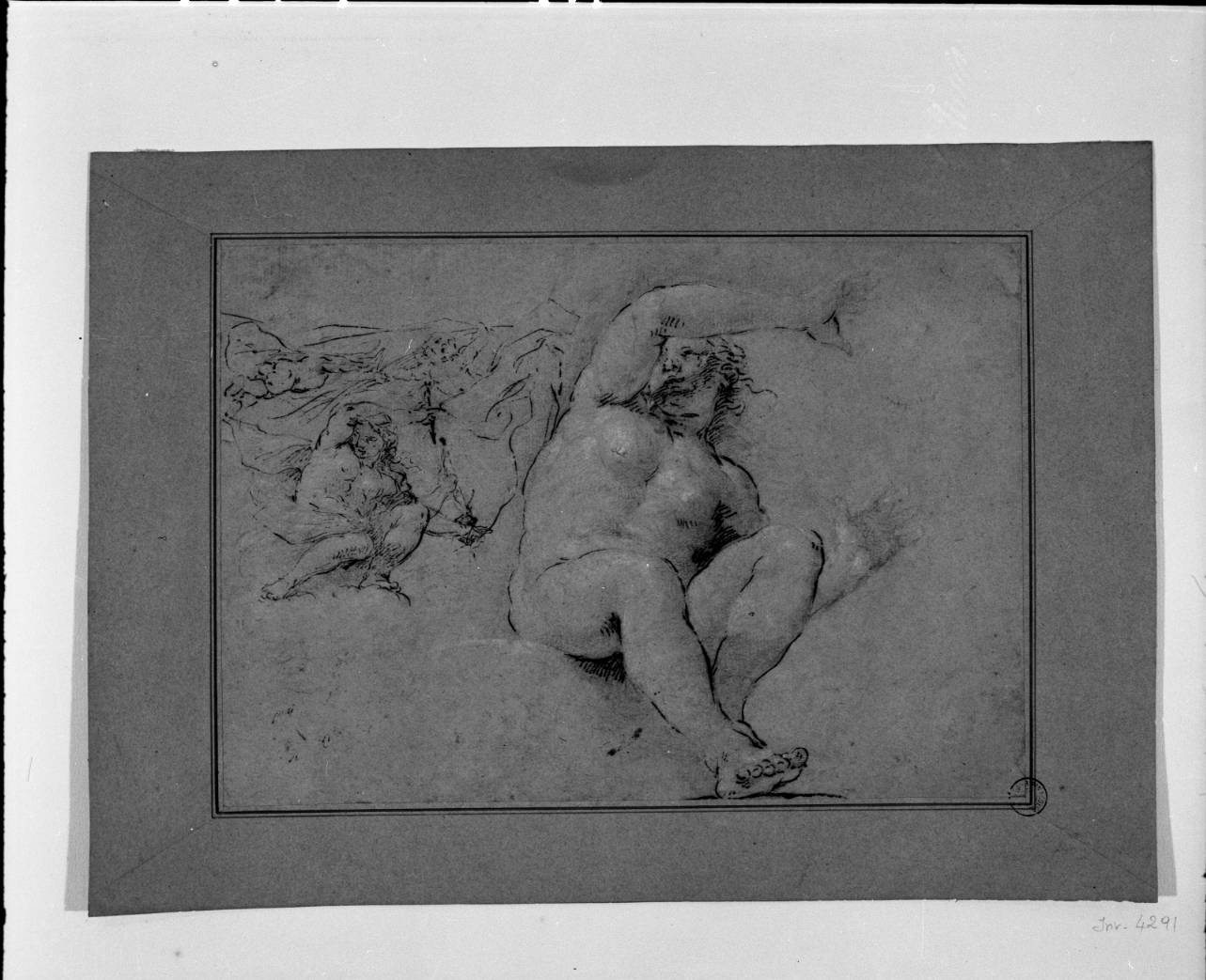 due studi di figura femminile ignuda e due amorini con un drappo (disegno, opera isolata) di Colonna Angelo Michele (sec. XVII)