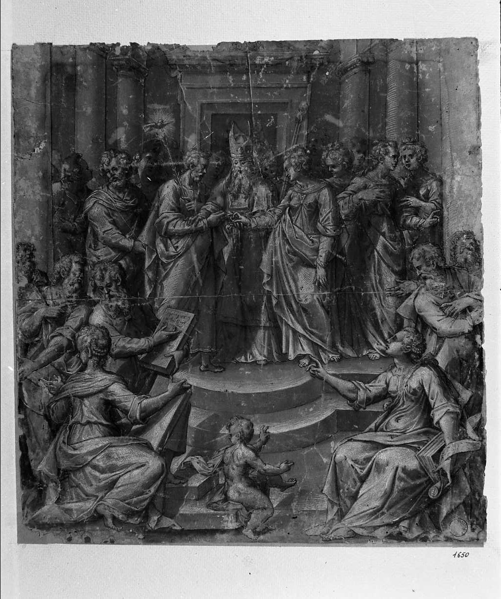 Sposalizio di Maria Vergine (disegno, opera isolata) di Samacchini Orazio (attribuito) (sec. XVI)