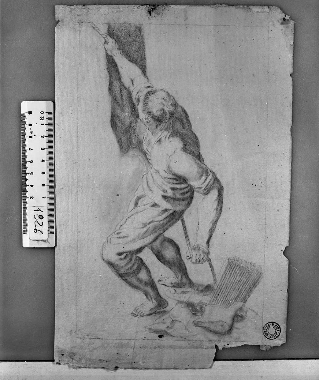 uomo che tira una fune (disegno, opera isolata) - ambito italiano (seconda metà sec. XVI)