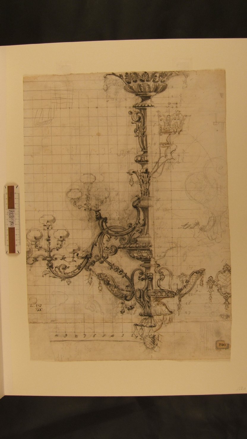 progetto per il lampadario della sala del Teatro Comunale di Bologna e altri schizzi/ schizzi (disegno, opera isolata) di Samoggia Luigi (attribuito) (sec. XIX)