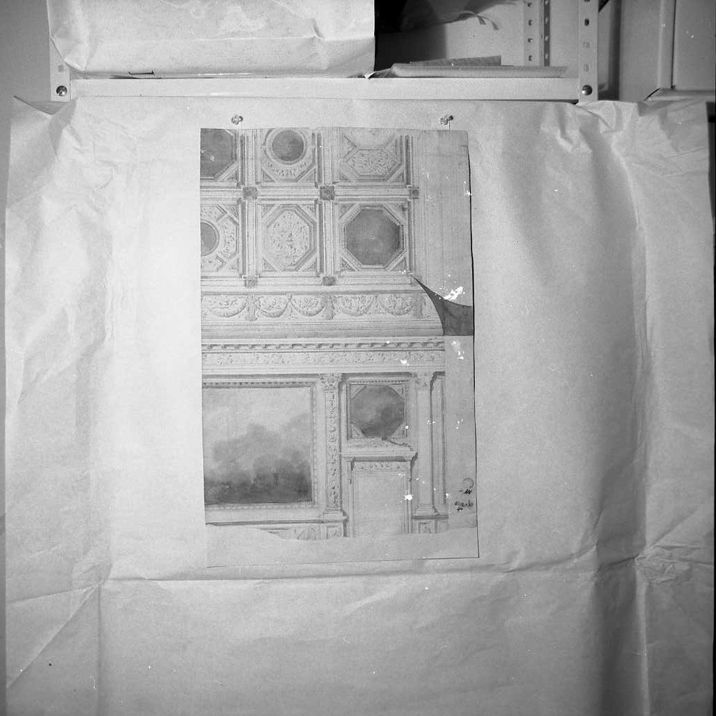 studio parziale di ornato per parete e soffitto (disegno, opera isolata) di Samoggia Luigi (attribuito) (sec. XIX)