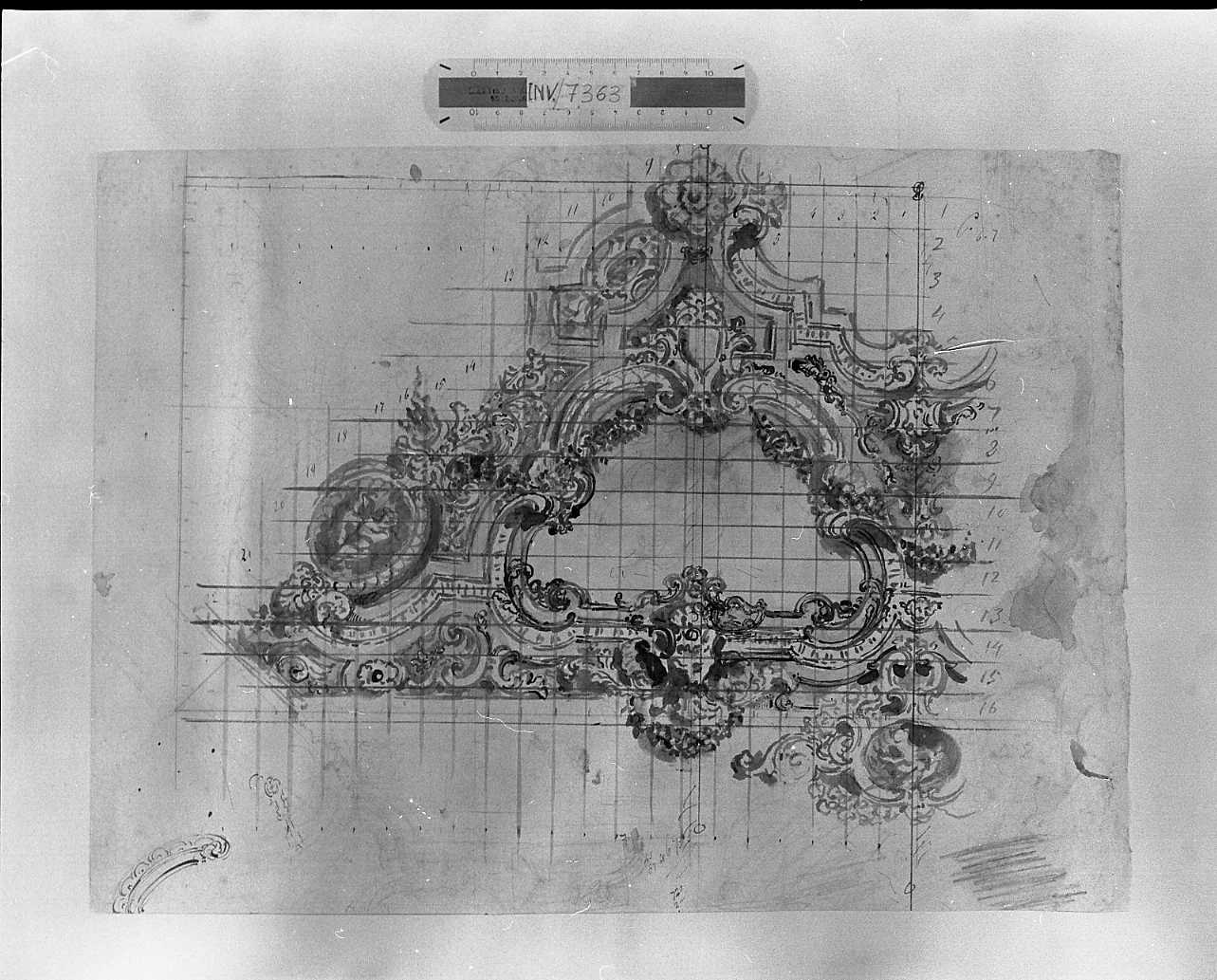 studio di ornato per elemento decorativo/ studio di ornato per elemento decorativo e schizzi (disegno, opera isolata) di Samoggia Luigi (attribuito) (sec. XIX)