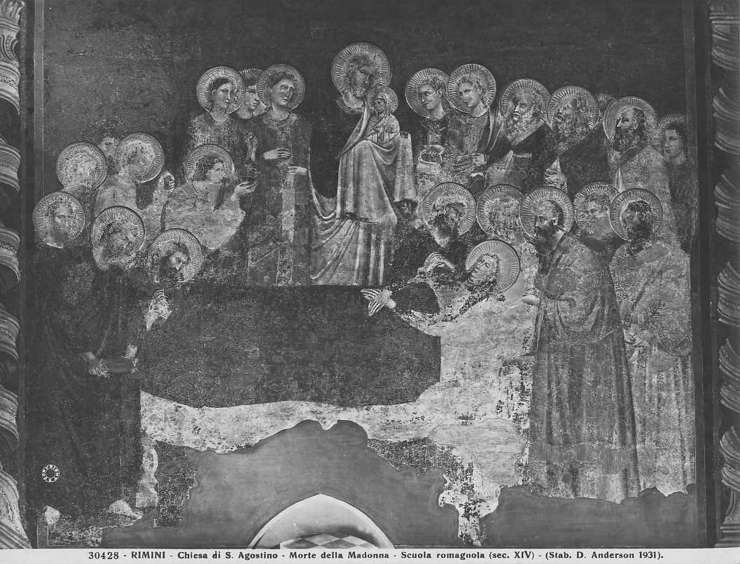 Affreschi - Morte della Madonna (positivo) di Giovanni da Rimini (attr), Anderson, Domenico - scuola romagnola (XX)