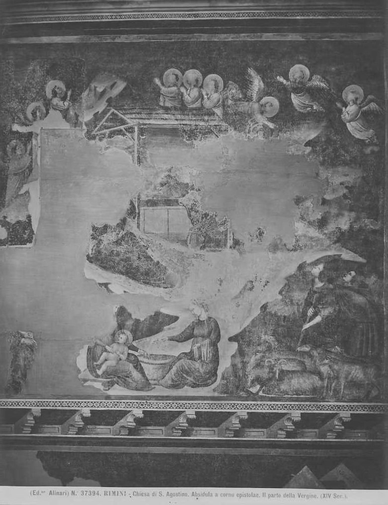 Affreschi - Il parto della Vergine (positivo) di Giovanni da Rimini (attr), F.lli Alinari S.p.A. - Istituto di Edizioni Artistiche - Firenze (ditta) (XX)