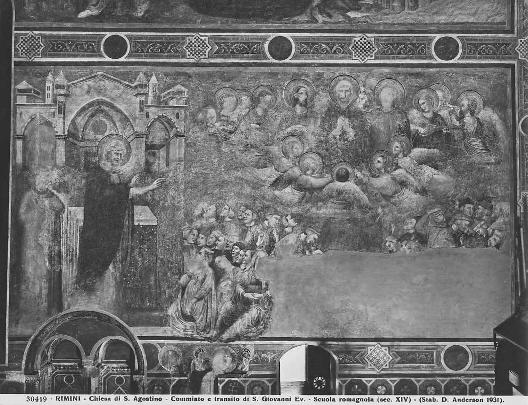 Giovanni da Rimini (attr.)/ Affreschi con le scene della vita di S. Giovanni Evangelista, particolare del commiato e transito del santo/ Rimini/ Chiesa di S. Agostino (positivo) di Giovanni da Rimini (attr), Anderson, Domenico - scuola romagnola (XX)