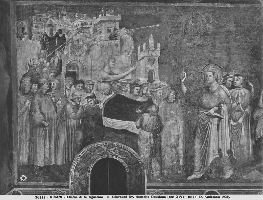 Affreschi - S. Giovanni Evangelista resuscita Drusiana (positivo) di Giovanni da Rimini (attr), Anderson, Domenico - scuola romagnola (XX)