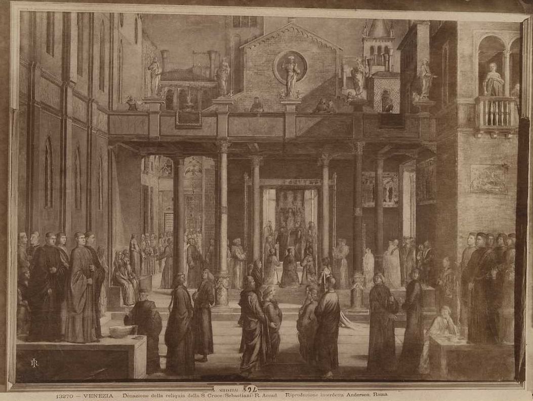 Dipinti - Donazione della reliquia della Santa Croce (positivo) di Bastiani, Lazzaro (attr), Anderson, Domenico - scuola veneta (XX)
